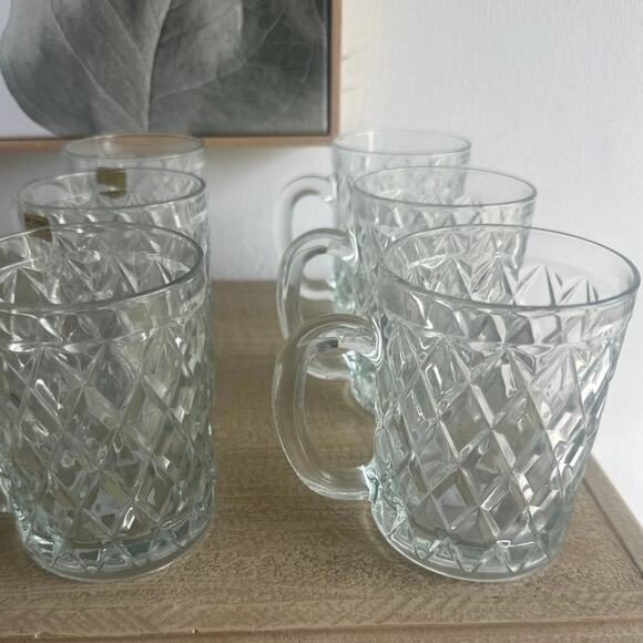 Vintage 1970's Paul Sebastian Diamond Cut Fine Crystal SET OF 6 Lead Mugs 12 oz - Picture 6 of 6